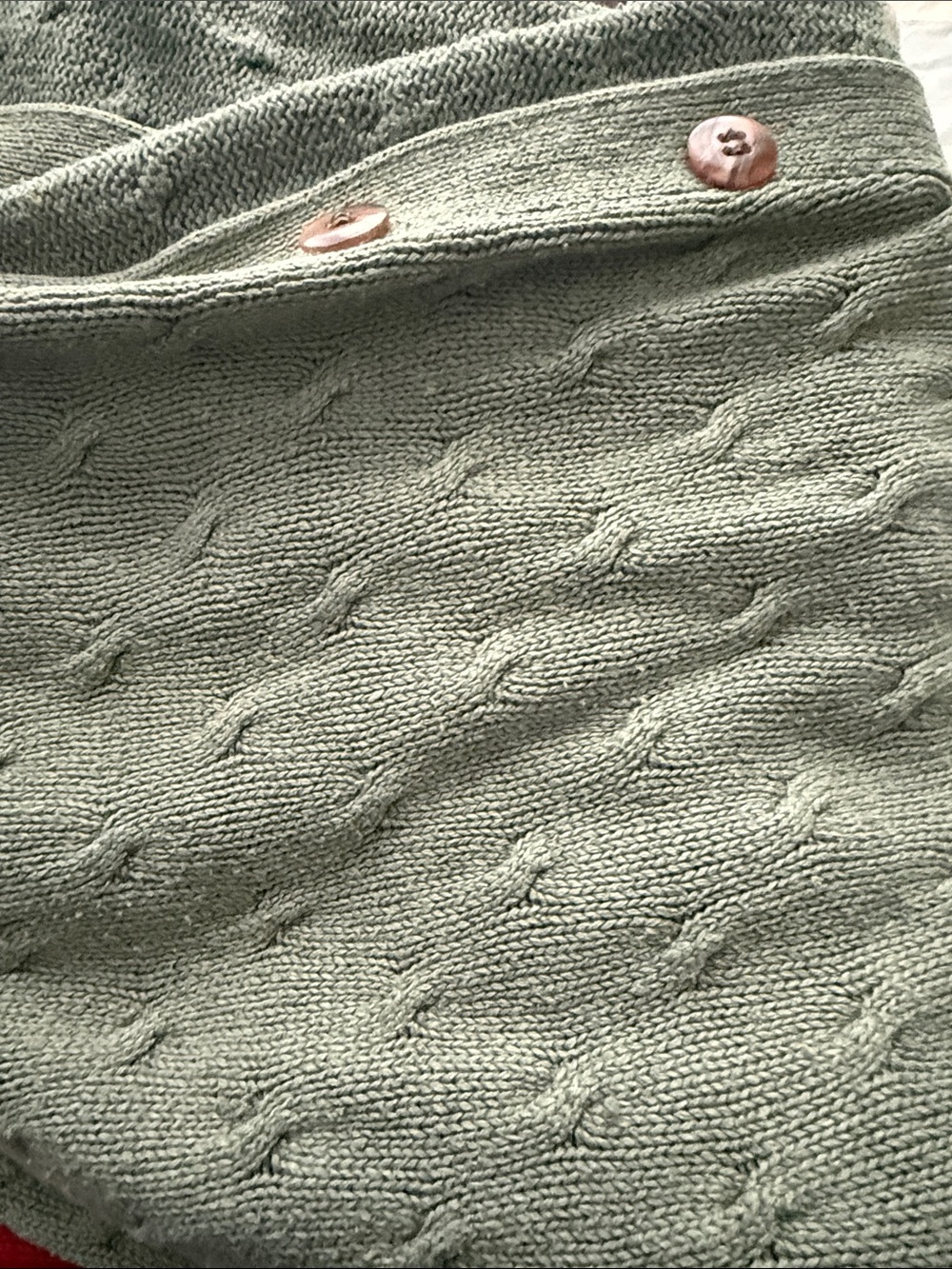 David Hollis  Cozy Neutral Cable-Knit Button Cardigan Sweater - Beige/ Sage (E)